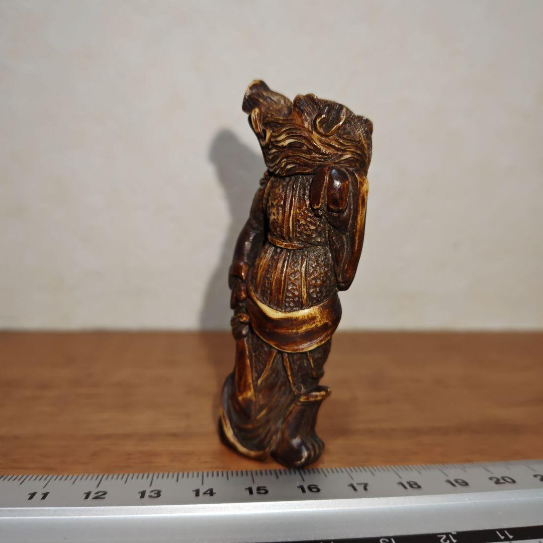時代提物 獣頭人身根付 天然素材 高さ8.1cm重さ35ｇ足腰の神様☆摩利支天☆