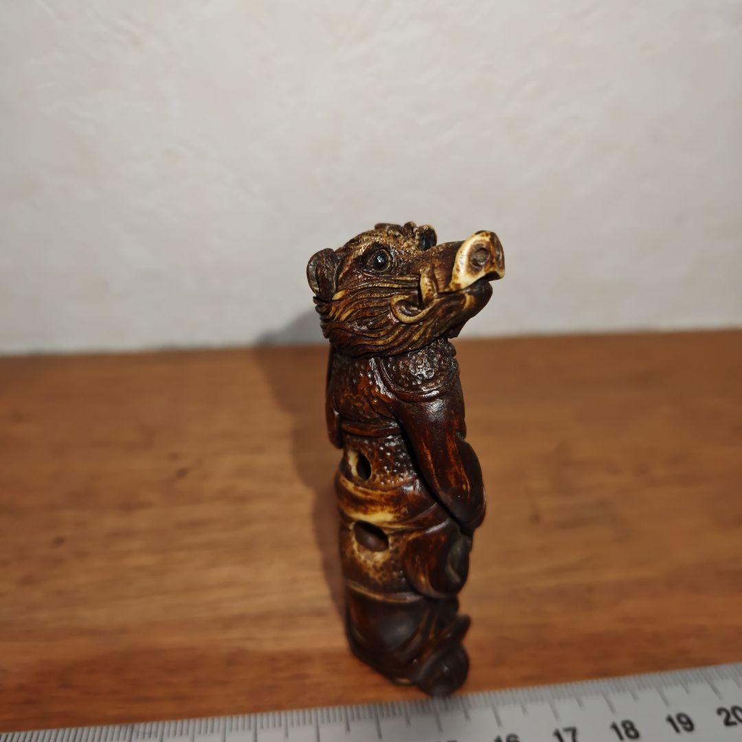 時代提物 獣頭人身根付 天然素材 高さ8.1cm重さ35ｇ足腰の神様☆摩利支天☆