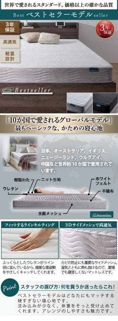 【サトイモ小僧】ダブルベッド 匠モデルマットレス付 棚 コンセント付