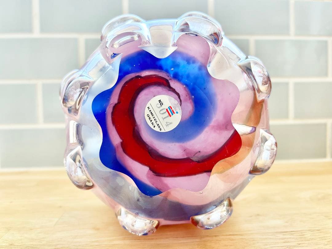 ガラス 花瓶 カメイ フラワーベース ミッドセンチュリー 花 スパイラル ピンク