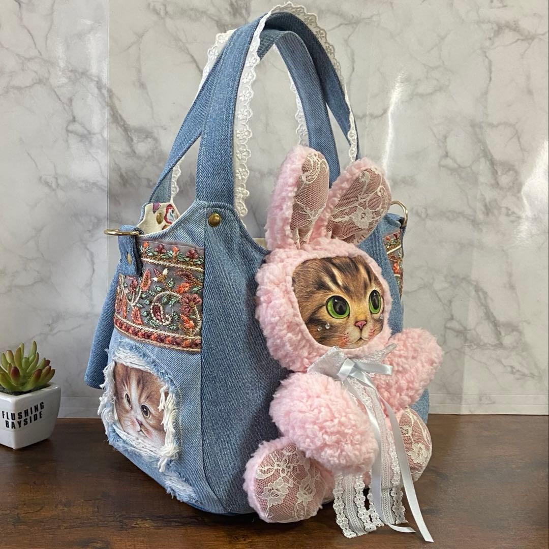 コヤンイサムチョン♡デニムリメイク【ころりんバッグ】インド刺繍リボン