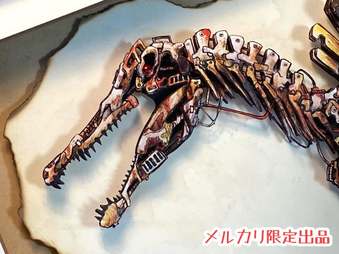 機械化　スピノサウルス　シャドーボックス　スチームパンク　化石　恐竜　額縁B4