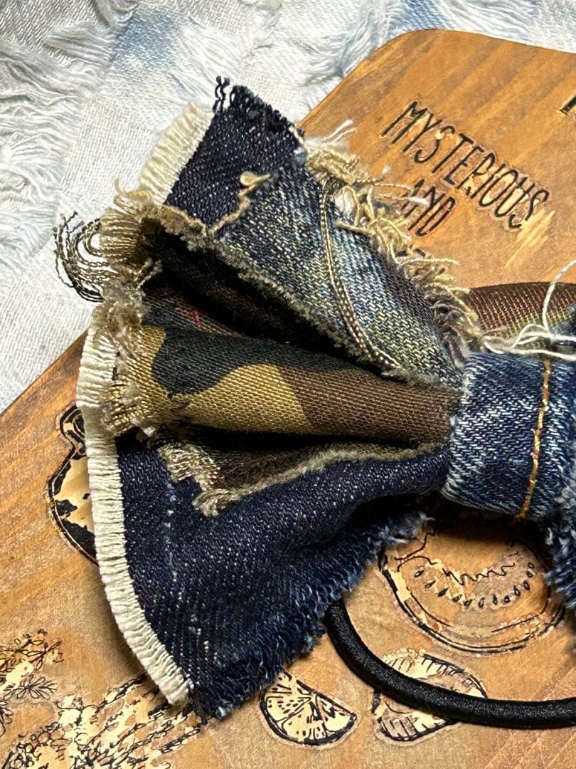 リメイクデニムカモフラリボンヘアゴムNo.374