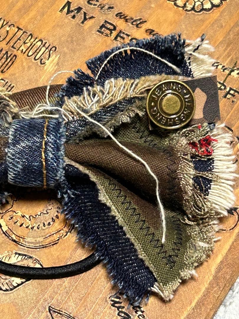 リメイクデニムカモフラリボンヘアゴムNo.374