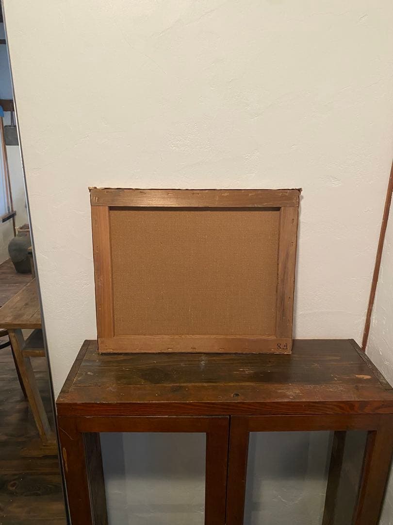 《静かな稜線》 風景画 油絵 F8号 38×46cm 湖と山と木 額なし