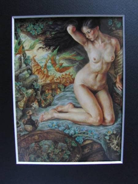 牧野邦夫、【花の車】、希少画集画、新品高級額・額装付、状態良好