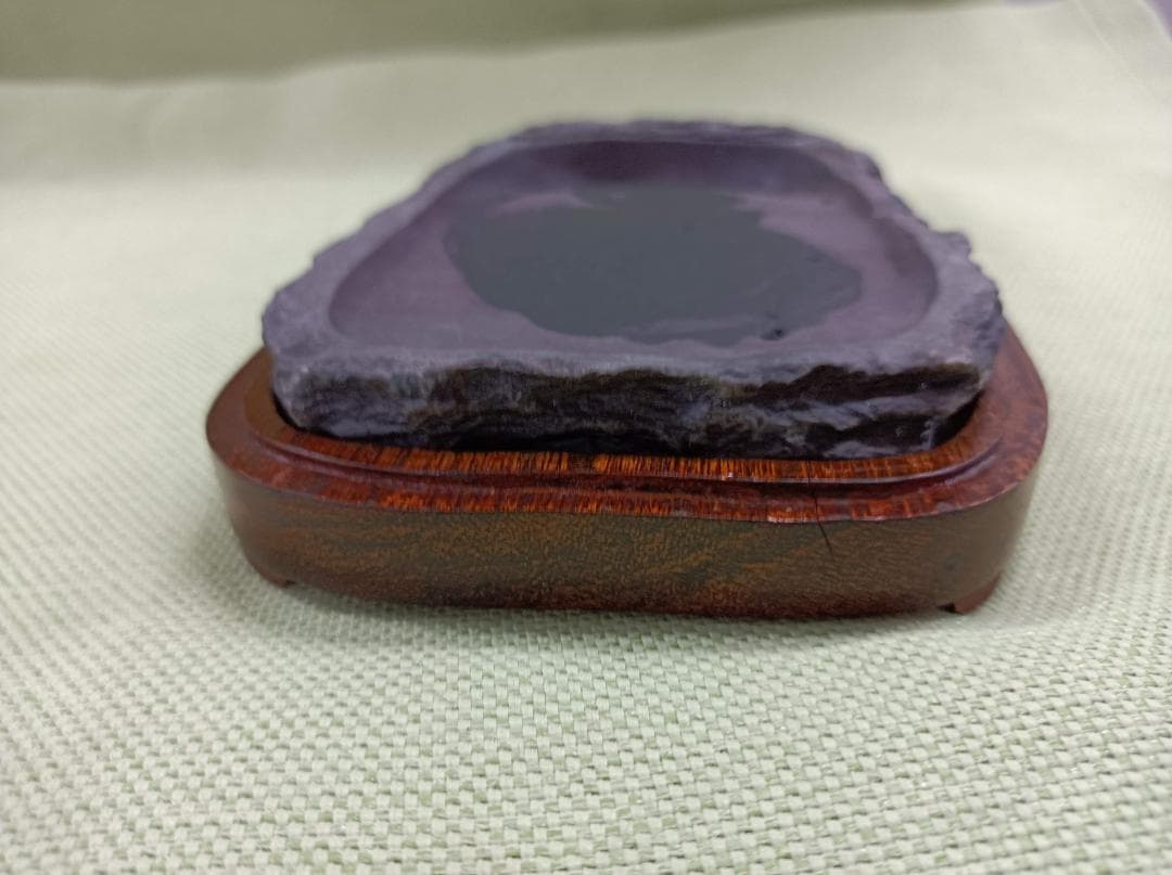 都《KESHK》中国　書道具　竹鳥刻　端渓硯　唐木蓋硯