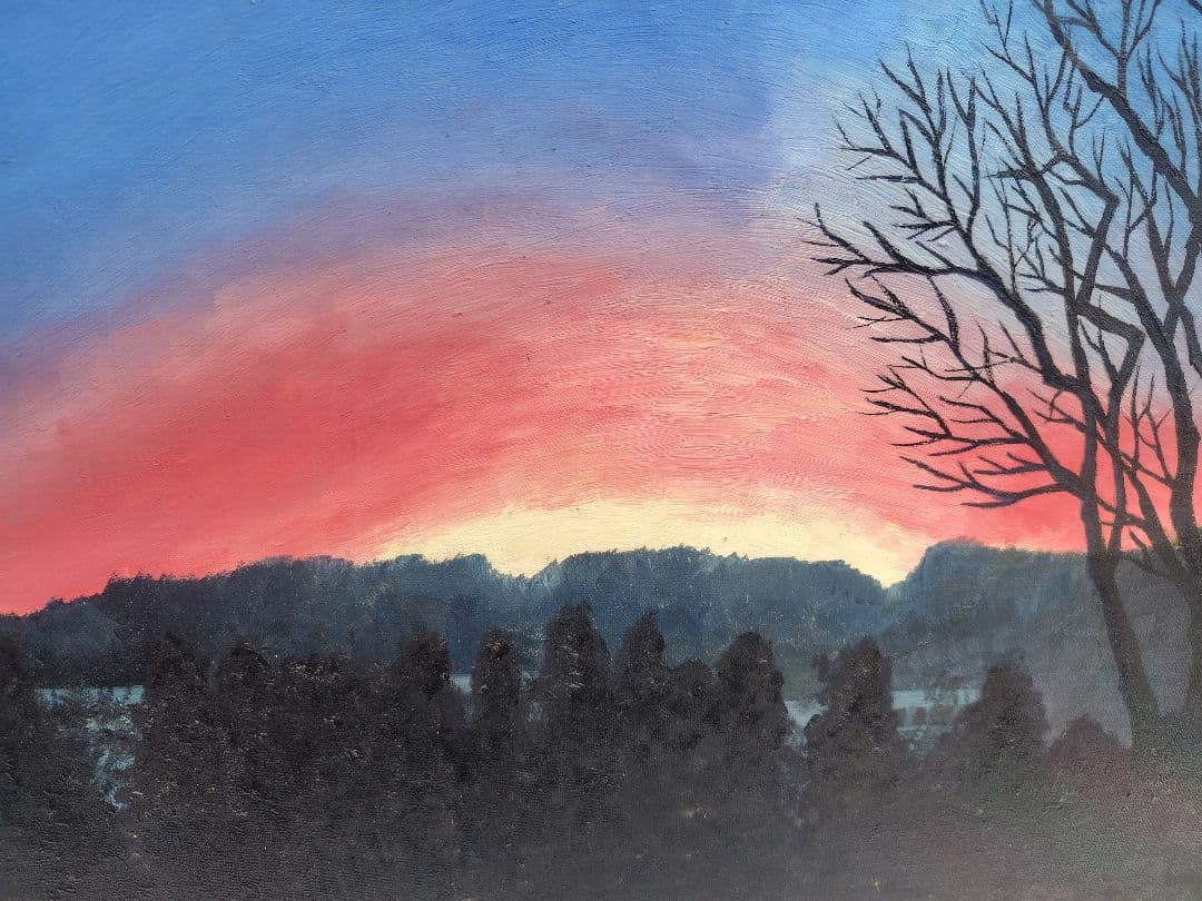 F20号 油絵「森の夕暮れ」風景画　絵画　インテリア