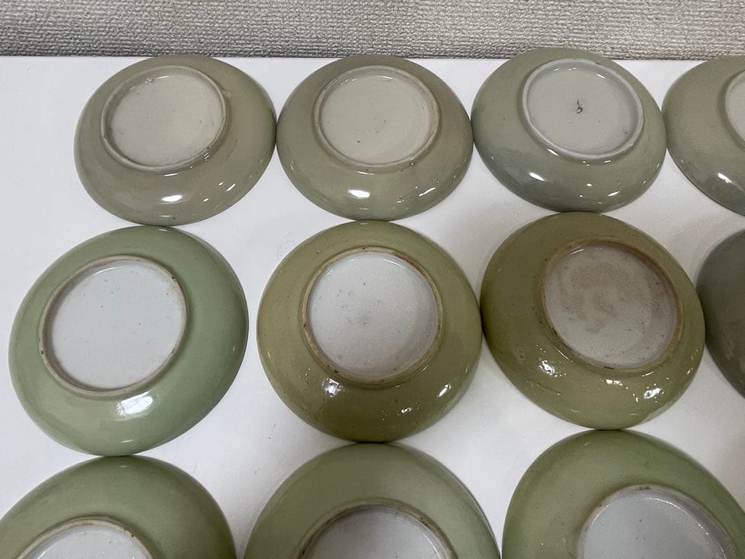 【現状品】クロム青磁 陶器 青磁 皿 風景画 アンティーク 割烹 懐石 15枚