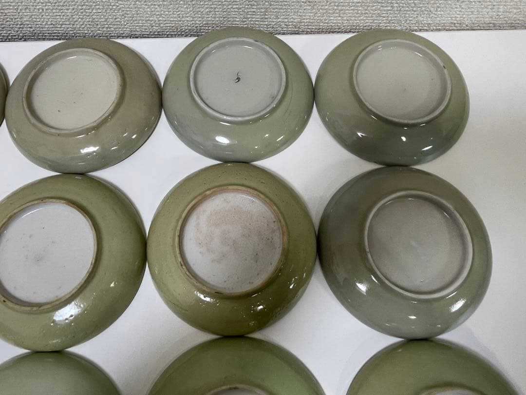 【現状品】クロム青磁 陶器 青磁 皿 風景画 アンティーク 割烹 懐石 15枚