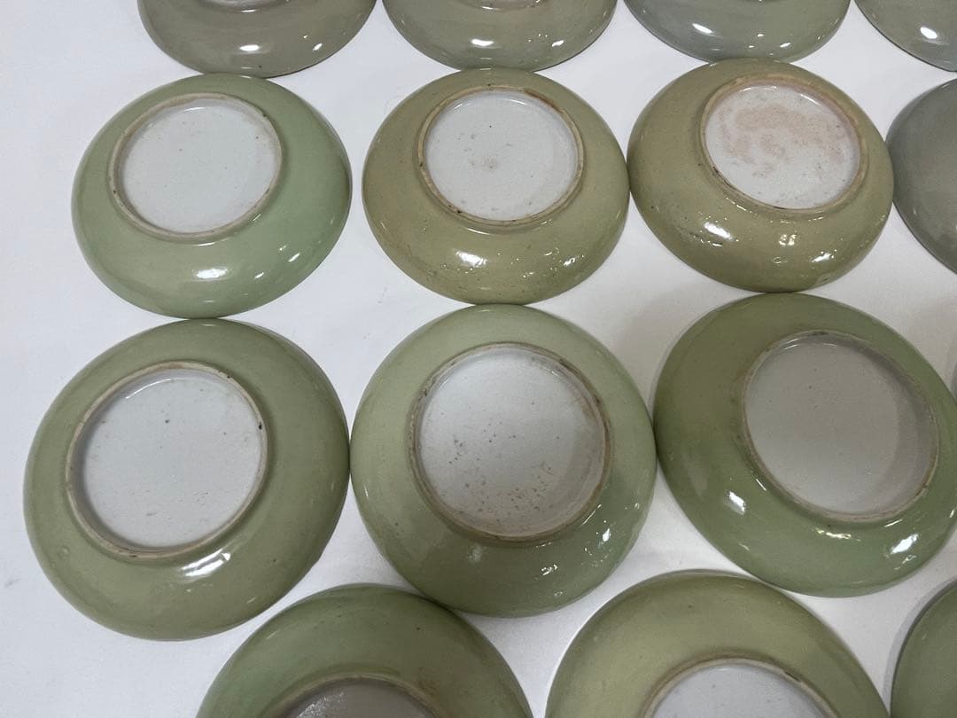 【現状品】クロム青磁 陶器 青磁 皿 風景画 アンティーク 割烹 懐石 15枚