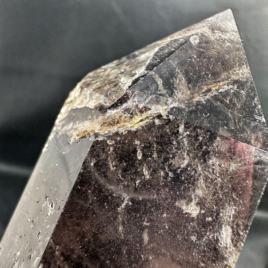 ★神秘的★レインボー魔除スモーキークォーツ六角柱☆パワーストーンA1114