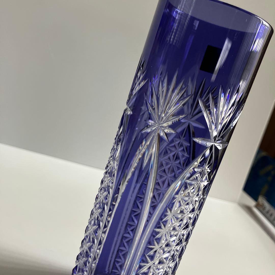 カガミクリスタル 切子　一輪挿し　花瓶　紫
