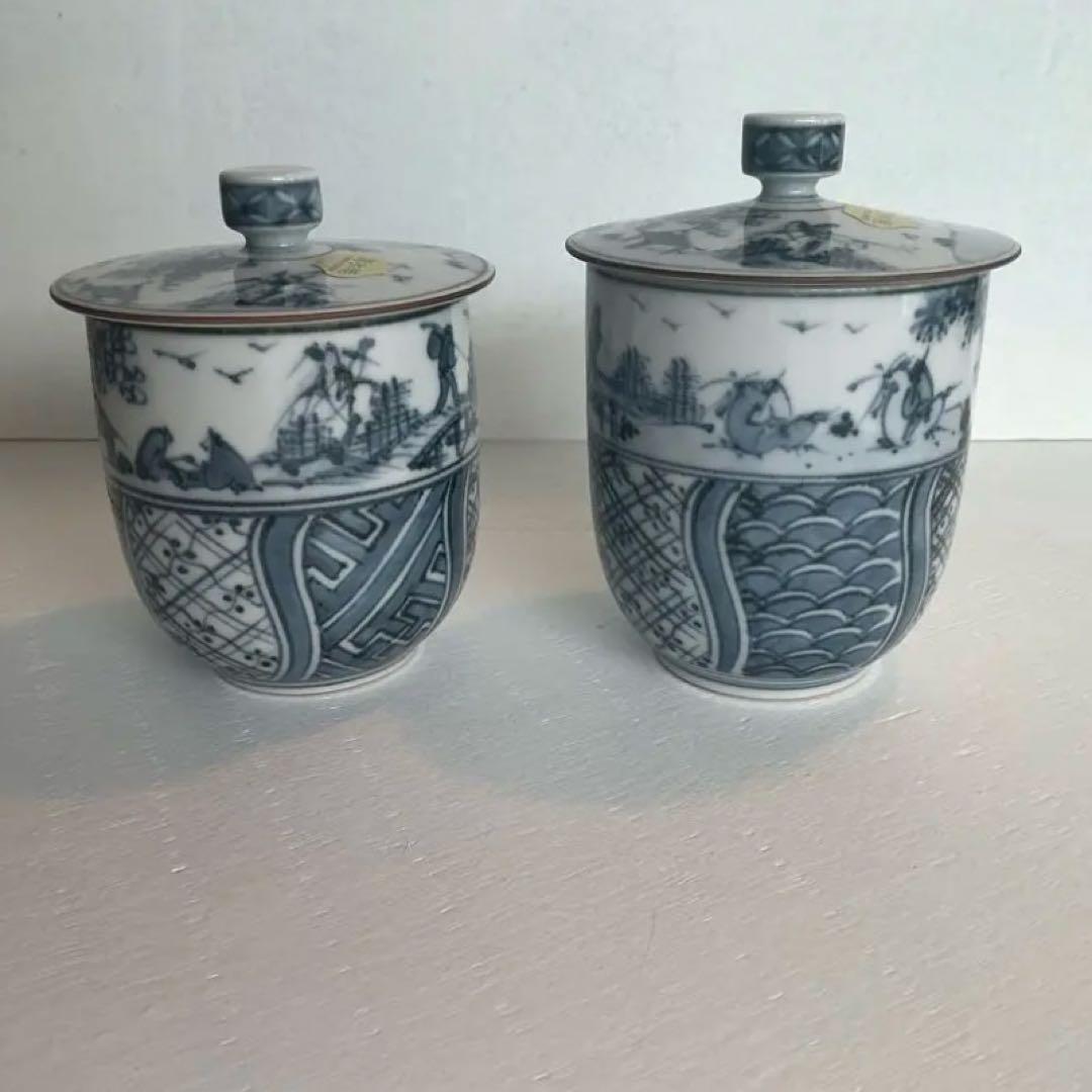 ⭐︎新品⭐︎ 清水焼 平安瑞昭染付風景文　フタ付夫婦茶碗2客木箱付　【宅配便送料込】