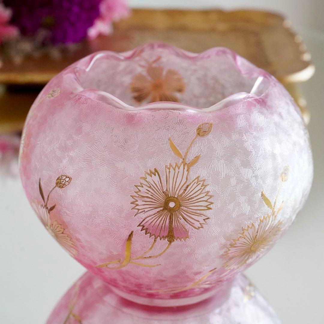 極希少★美品1900年 オールド サンルイ 金赤＆金彩 アシッドエッチング 花瓶