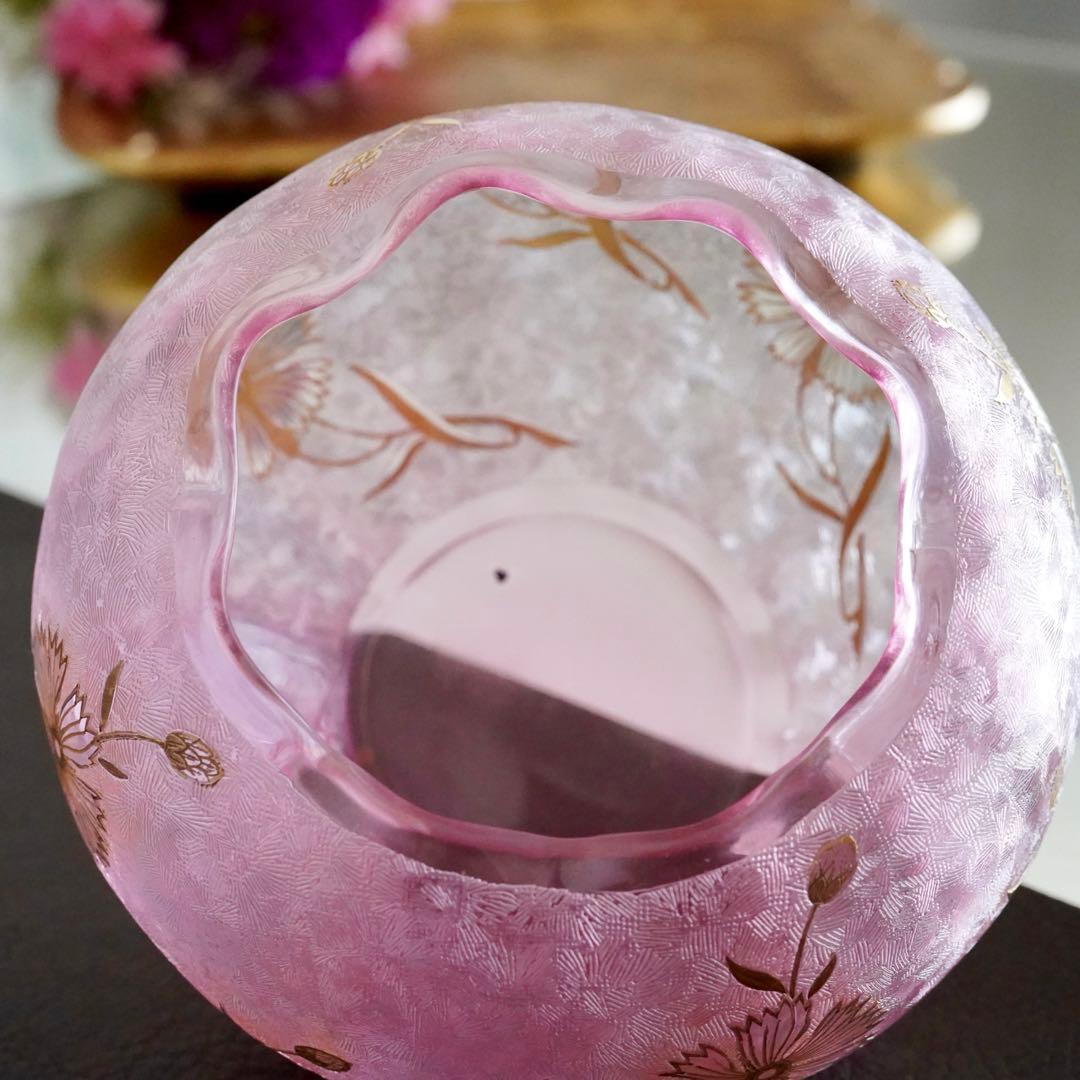 極希少★美品1900年 オールド サンルイ 金赤＆金彩 アシッドエッチング 花瓶