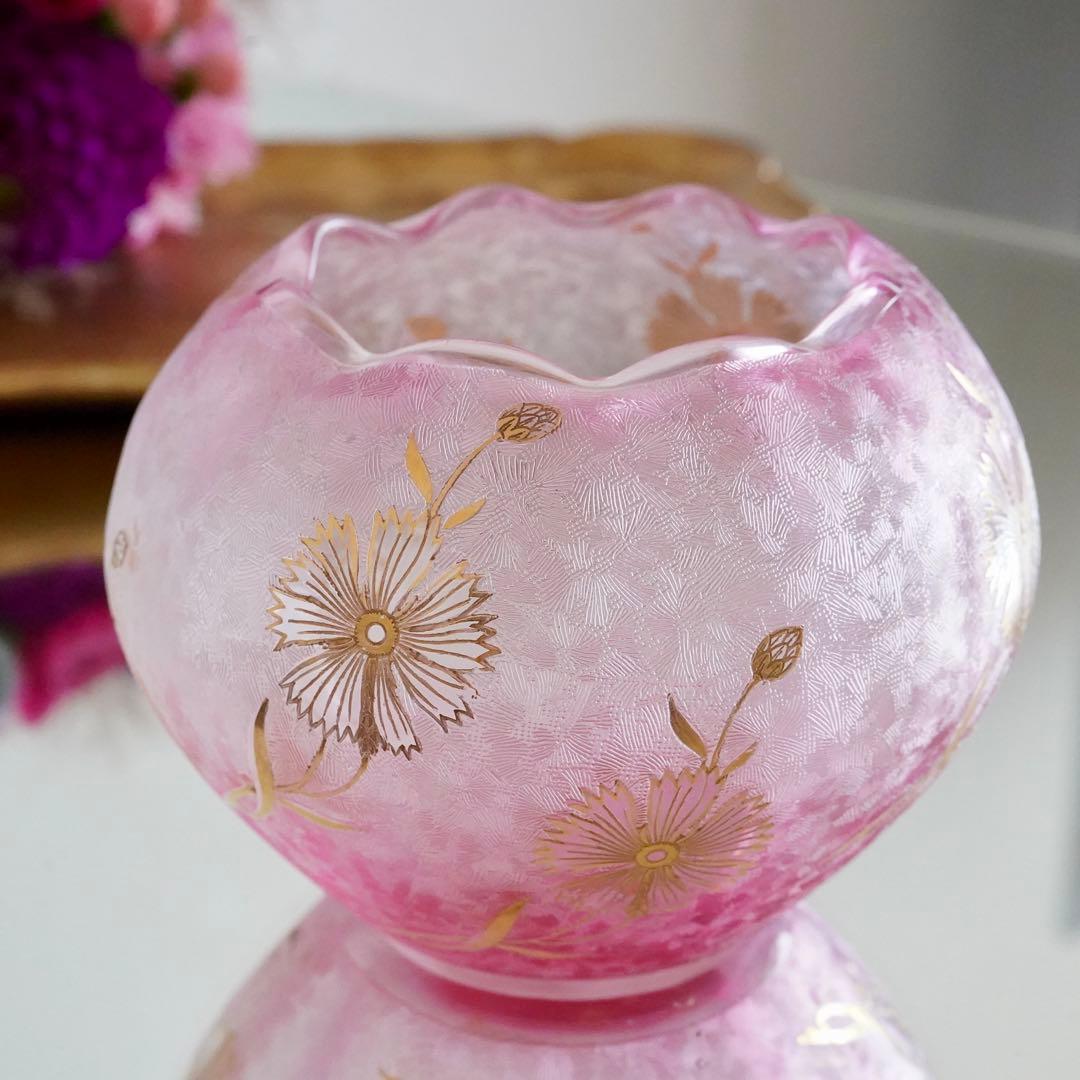 極希少★美品1900年 オールド サンルイ 金赤＆金彩 アシッドエッチング 花瓶