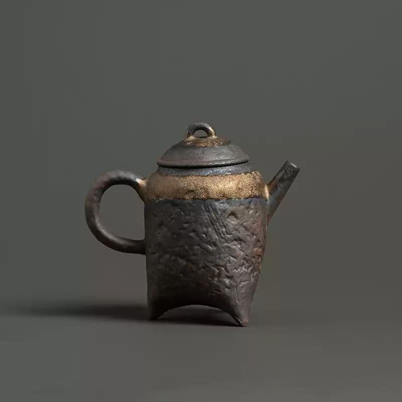 岩泥手作り急須 鎏金縁仕上げ 茶こし一体型 和風侘寂デザイン
