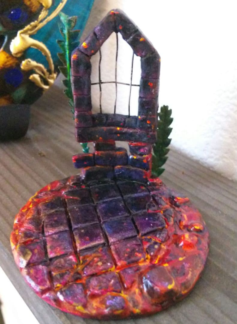 マグマ 部屋 アート 置物 ミニチュア 台座 ジオラマ インテリア 石壁 草 葉