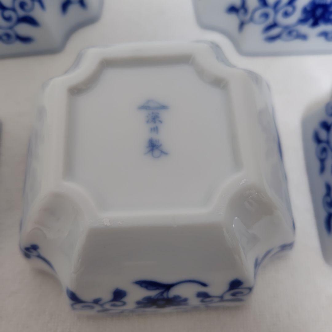 新品✾深川製磁 かぶと唐草 小付 角切小鉢　5枚　木箱【廃盤レア】