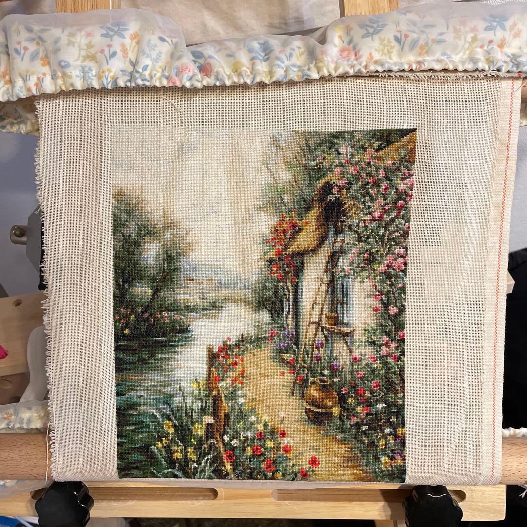 クロスステッチ完成品　庭のお花