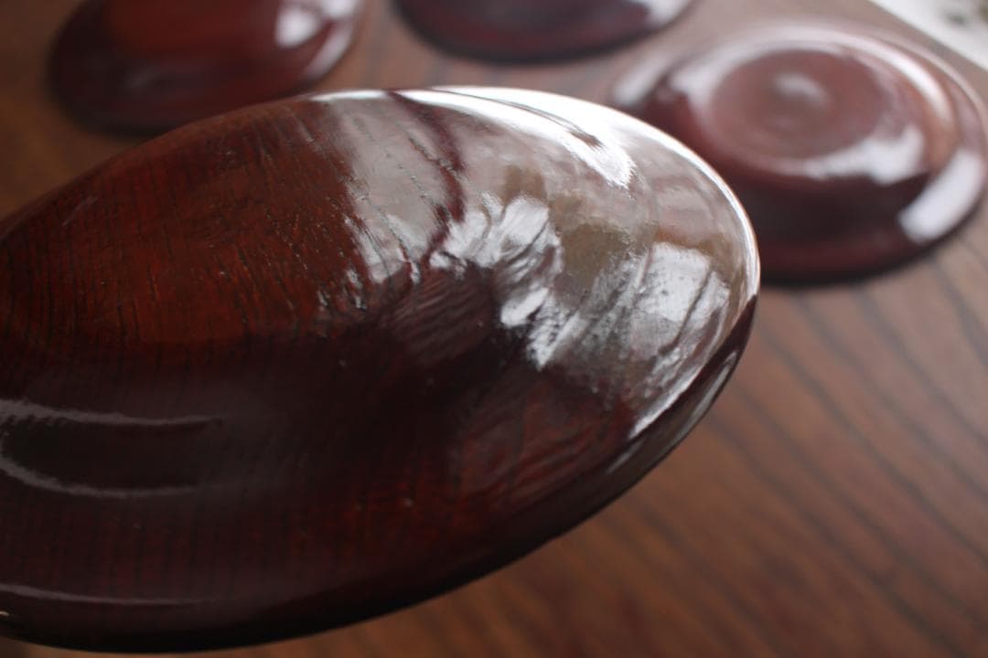 デッドストック！極上拭き漆に風情ある墨絵風草花文の映えるお皿5点（検銘々皿菓子皿