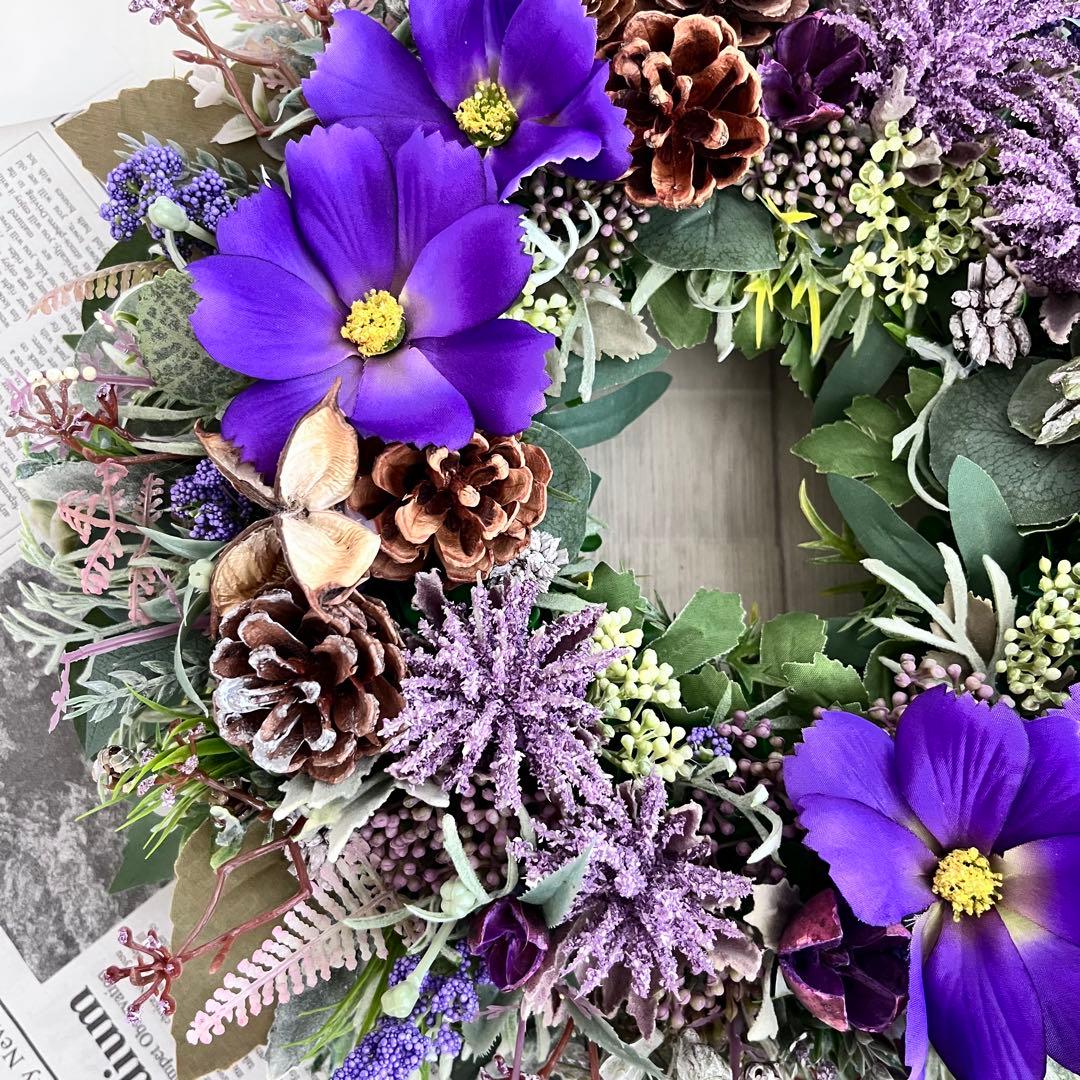 フラワー リース 紫 コスモス パープル 大きめ ナチュラルリース 244
