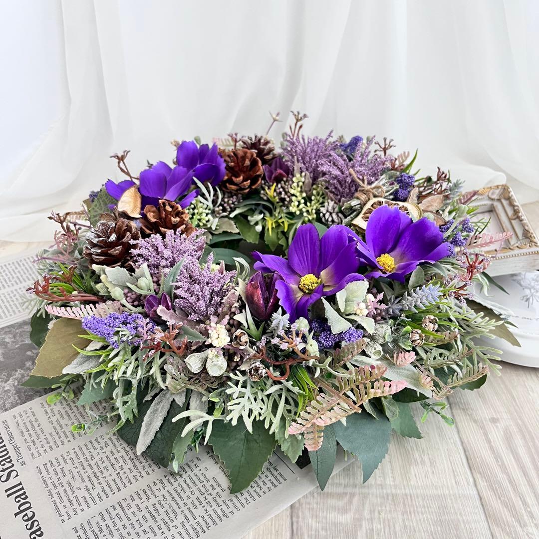 フラワー リース 紫 コスモス パープル 大きめ ナチュラルリース 244