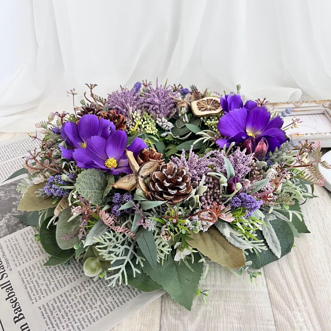 フラワー リース 紫 コスモス パープル 大きめ ナチュラルリース 244