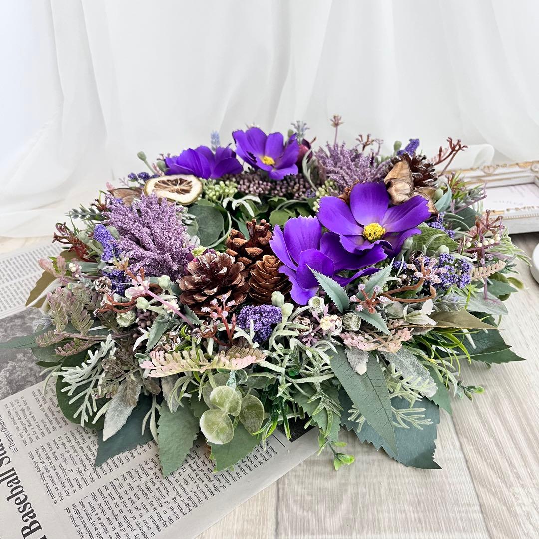 フラワー リース 紫 コスモス パープル 大きめ ナチュラルリース 244
