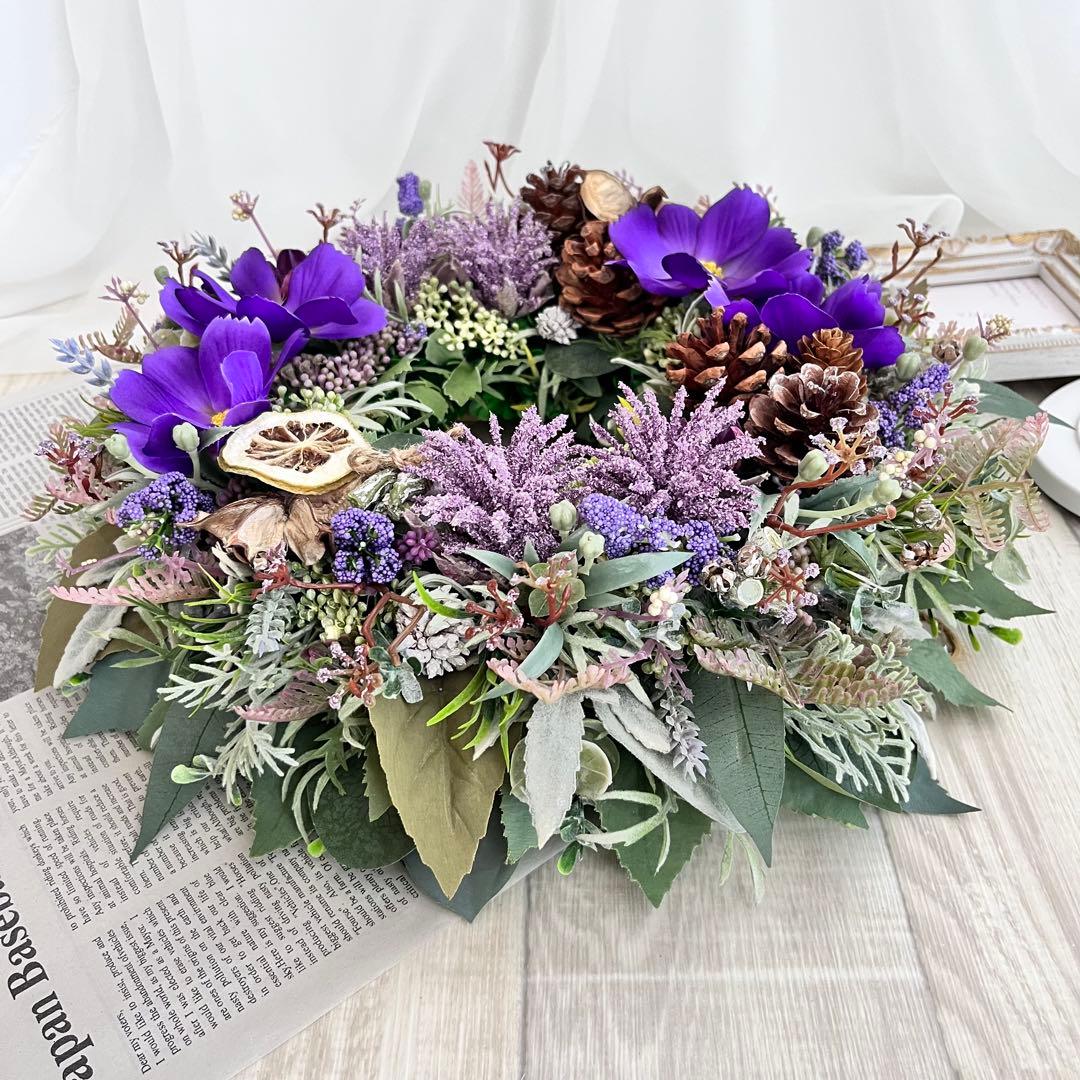 フラワー リース 紫 コスモス パープル 大きめ ナチュラルリース 244