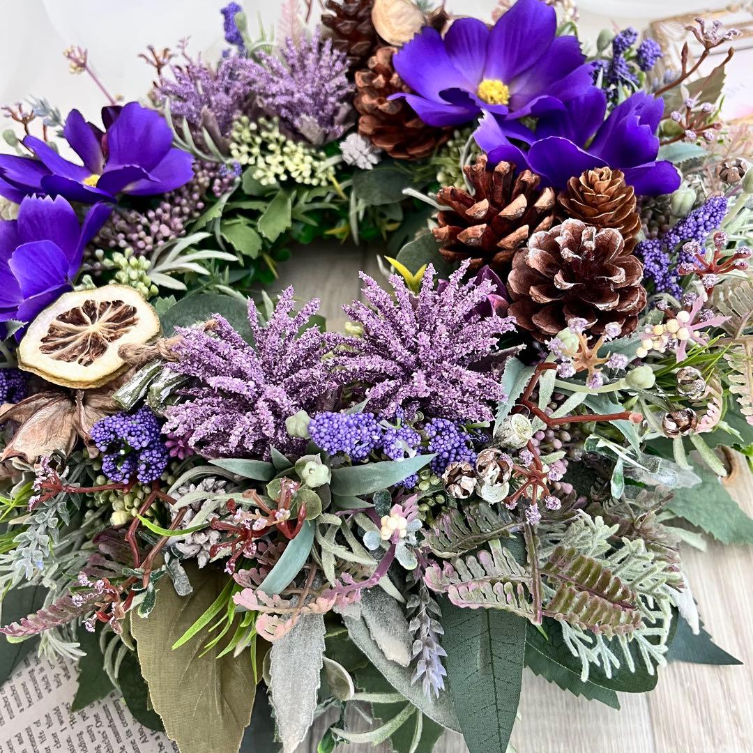 フラワー リース 紫 コスモス パープル 大きめ ナチュラルリース 244