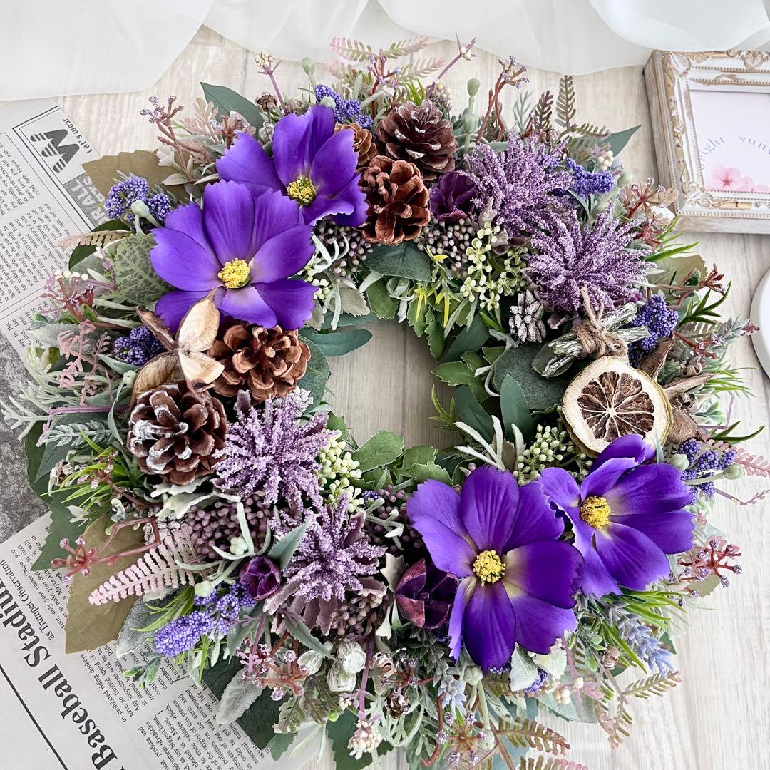 フラワー リース 紫 コスモス パープル 大きめ ナチュラルリース 244