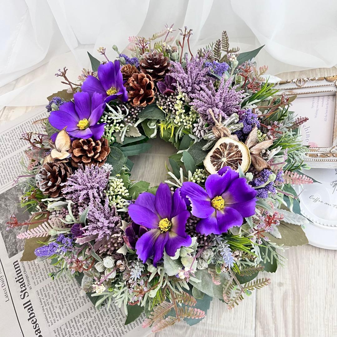 フラワー リース 紫 コスモス パープル 大きめ ナチュラルリース 244