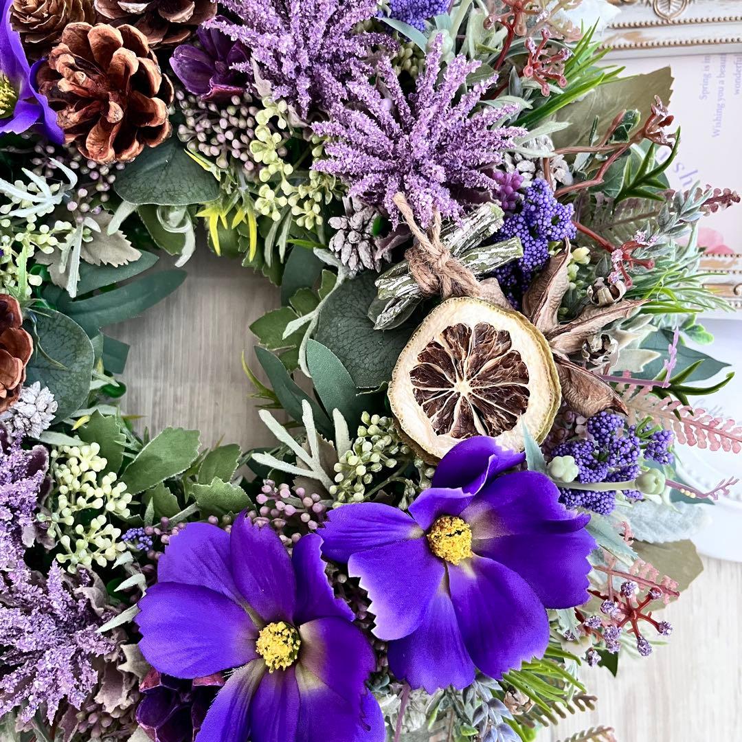 フラワー リース 紫 コスモス パープル 大きめ ナチュラルリース 244