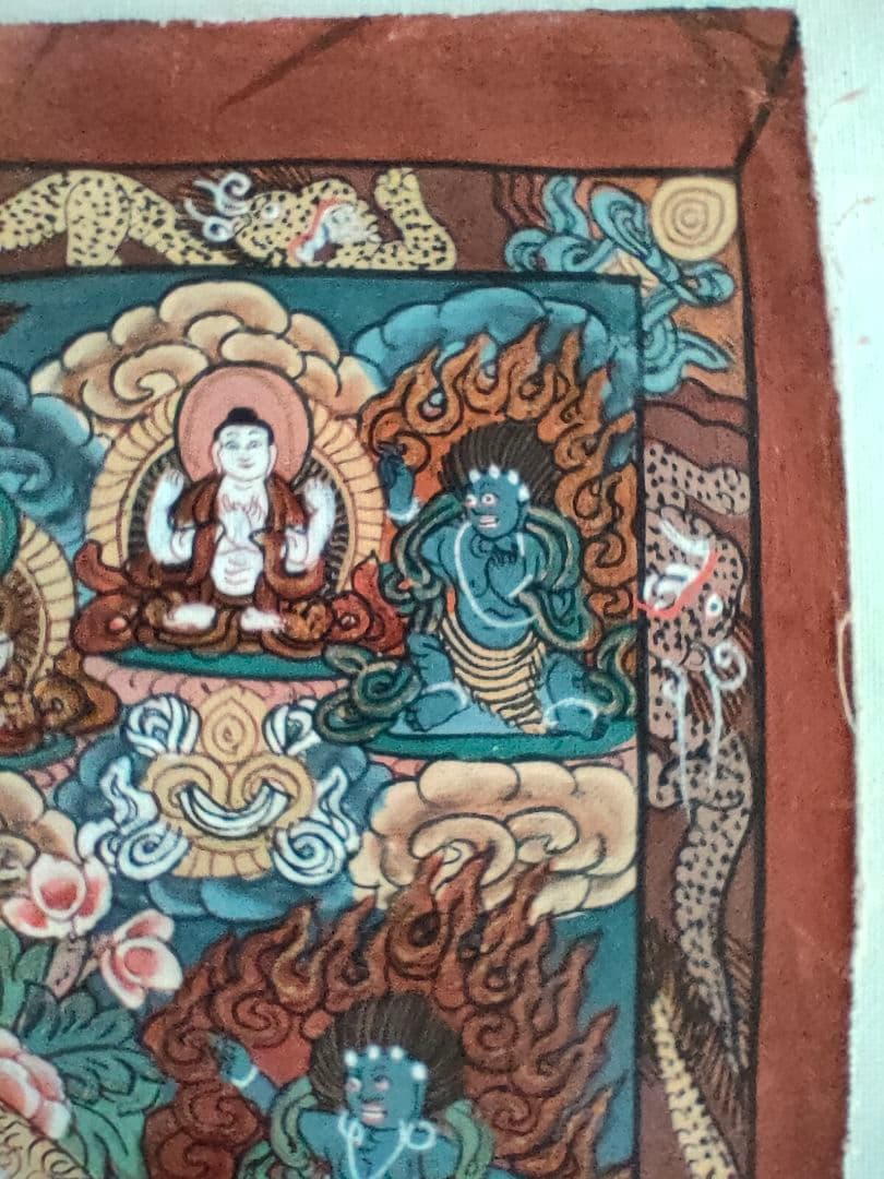 ●チベット仏教 曼荼羅 タンカ 肉筆 ヤブユム 忿怒尊仏画細密画額装ネパール美術