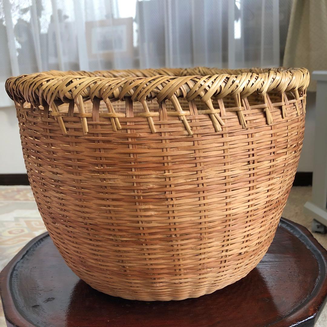 鳥越の竹細工　丸かご　すず竹　大型　口径約32㎝　保管品