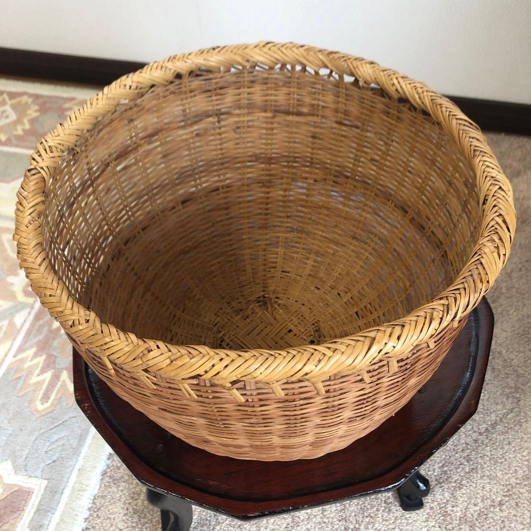 鳥越の竹細工　丸かご　すず竹　大型　口径約32㎝　保管品