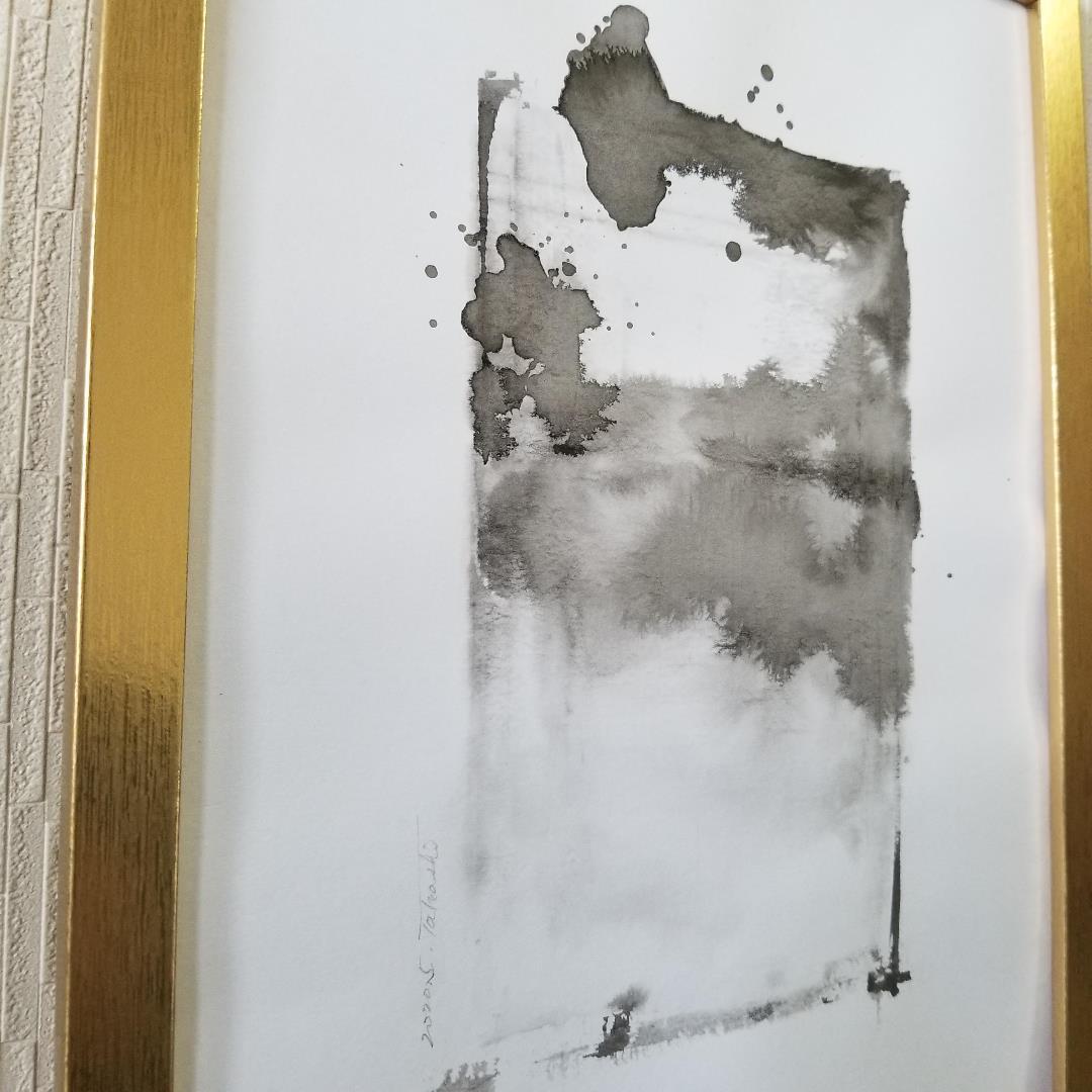 抽象画　絵画　　モノクロ　インテリア　アート　A4サイズ