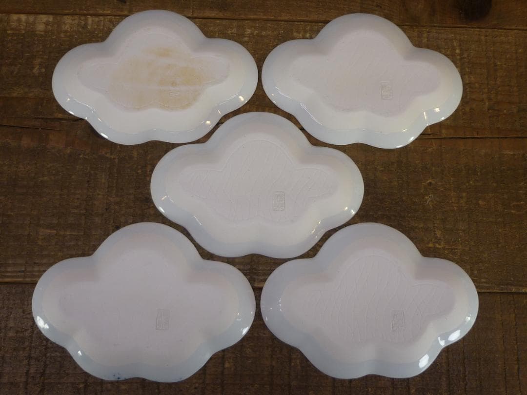 USED 有田焼 福泉窯 染付月朧白鷺文五弁花形小皿 ５点揃 U15031