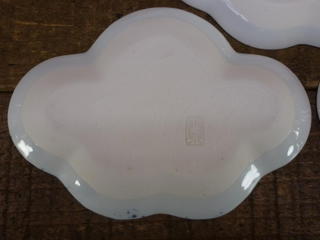 USED 有田焼 福泉窯 染付月朧白鷺文五弁花形小皿 ５点揃 U15031