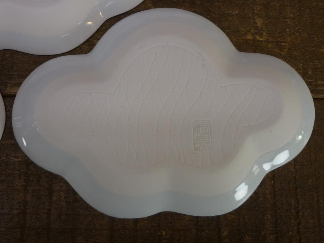 USED 有田焼 福泉窯 染付月朧白鷺文五弁花形小皿 ５点揃 U15031