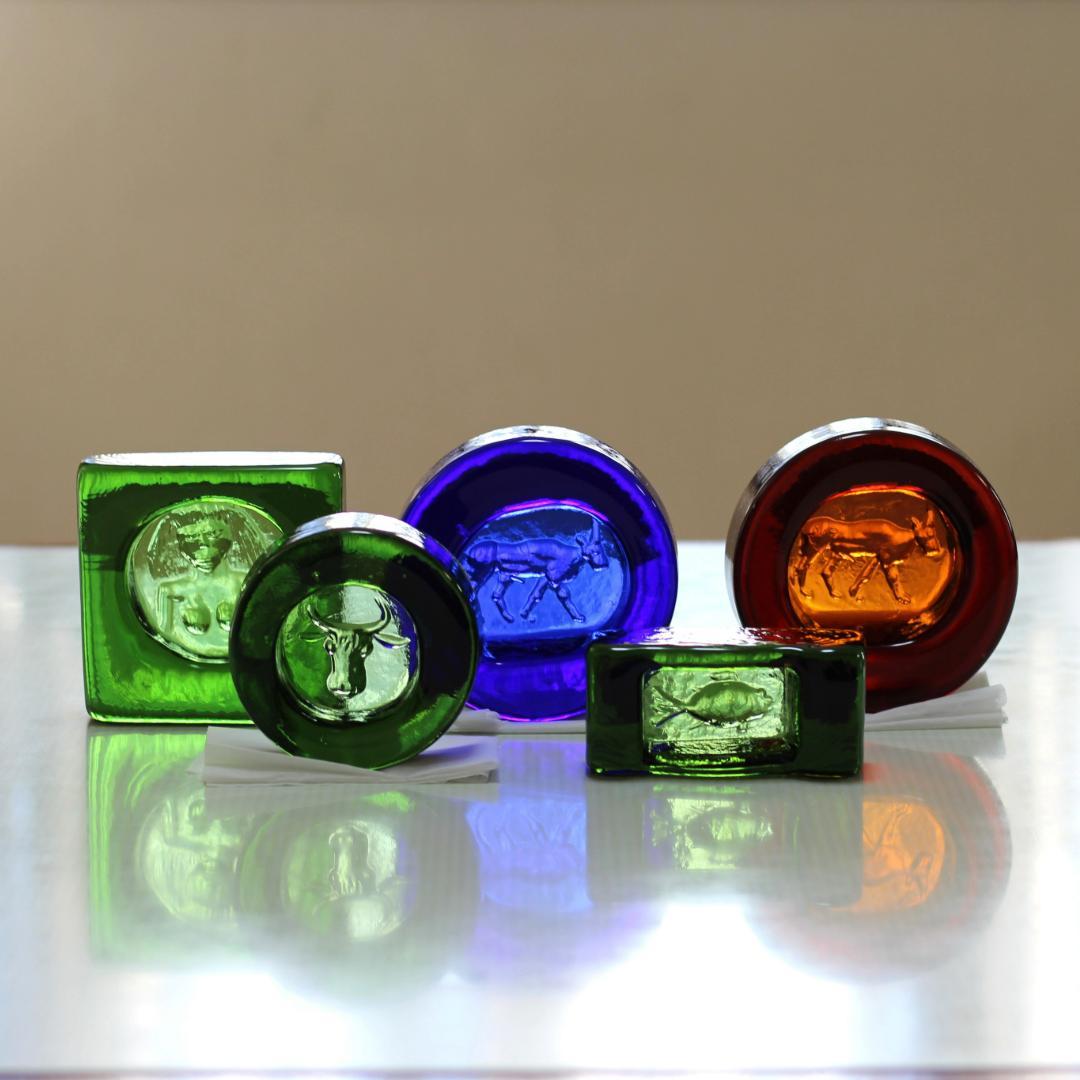 【大人気・シールあり】エリックホグラン　ガラスオブジェ　ブルー　北欧ヴィンテージ