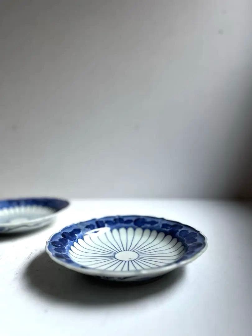 【ゆゆな様リクエスト】362 骨董 アンティーク 染付け 菊花皿 4点おまとめ