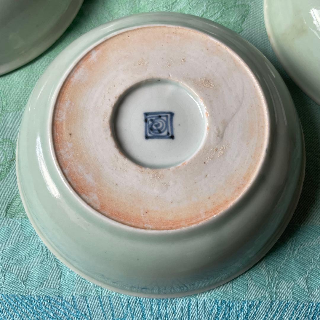 古伊万里　染付　白梅　青磁　膾皿　5客
