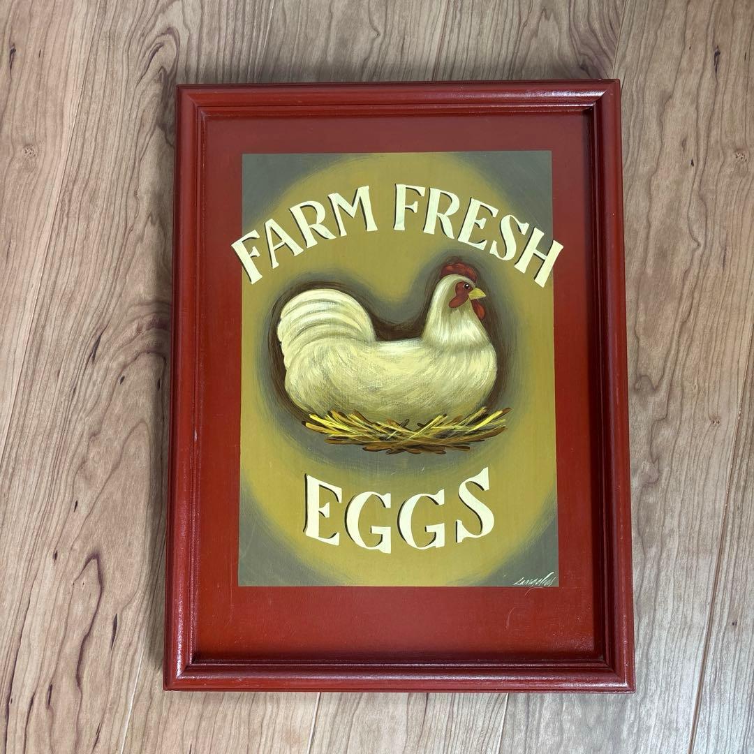 アメリカ製 ハンドペイント　ニワトリの額絵