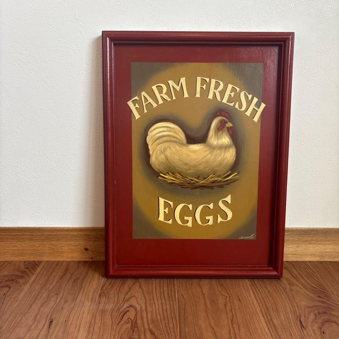 アメリカ製 ハンドペイント　ニワトリの額絵