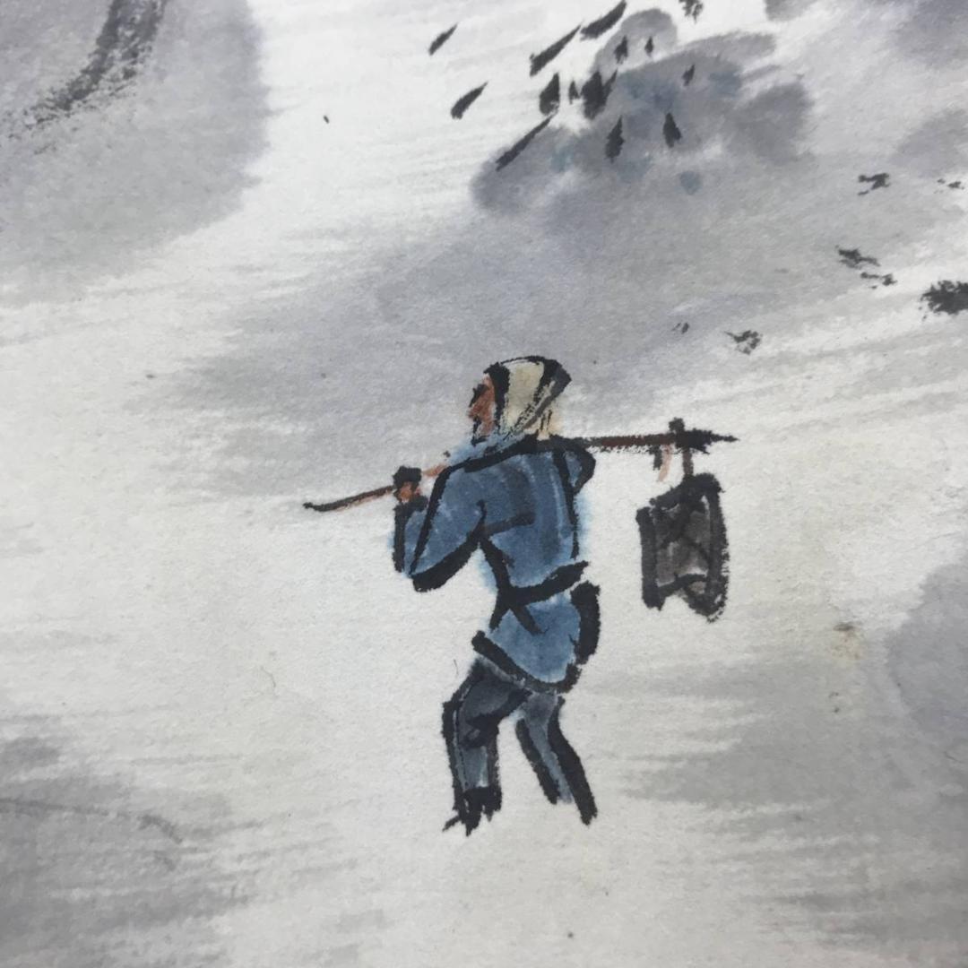 岡田淡雅/瑞雪山家人物図/山水図/雪景山村図/掛軸/名家伝来/AC-474