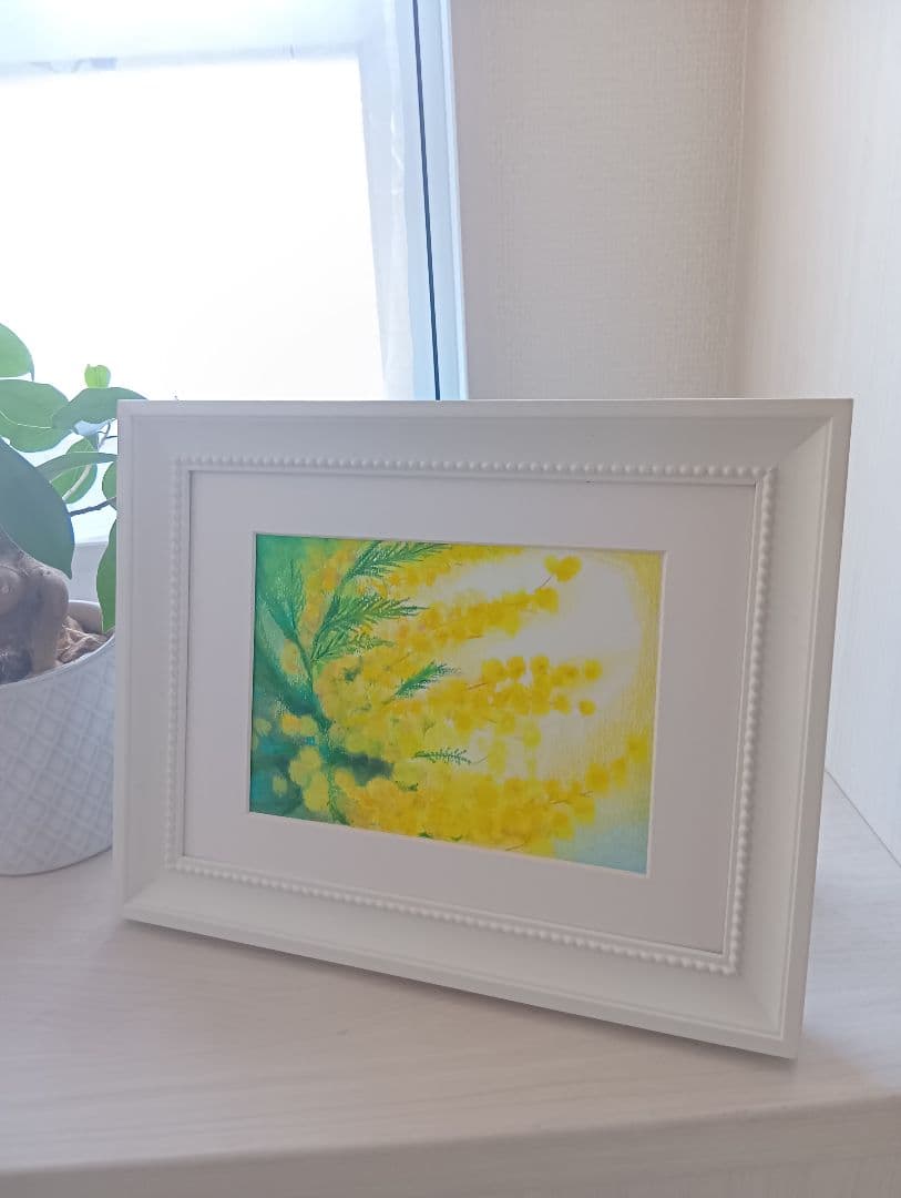 ミモザ　オイルパステル原画 額付き