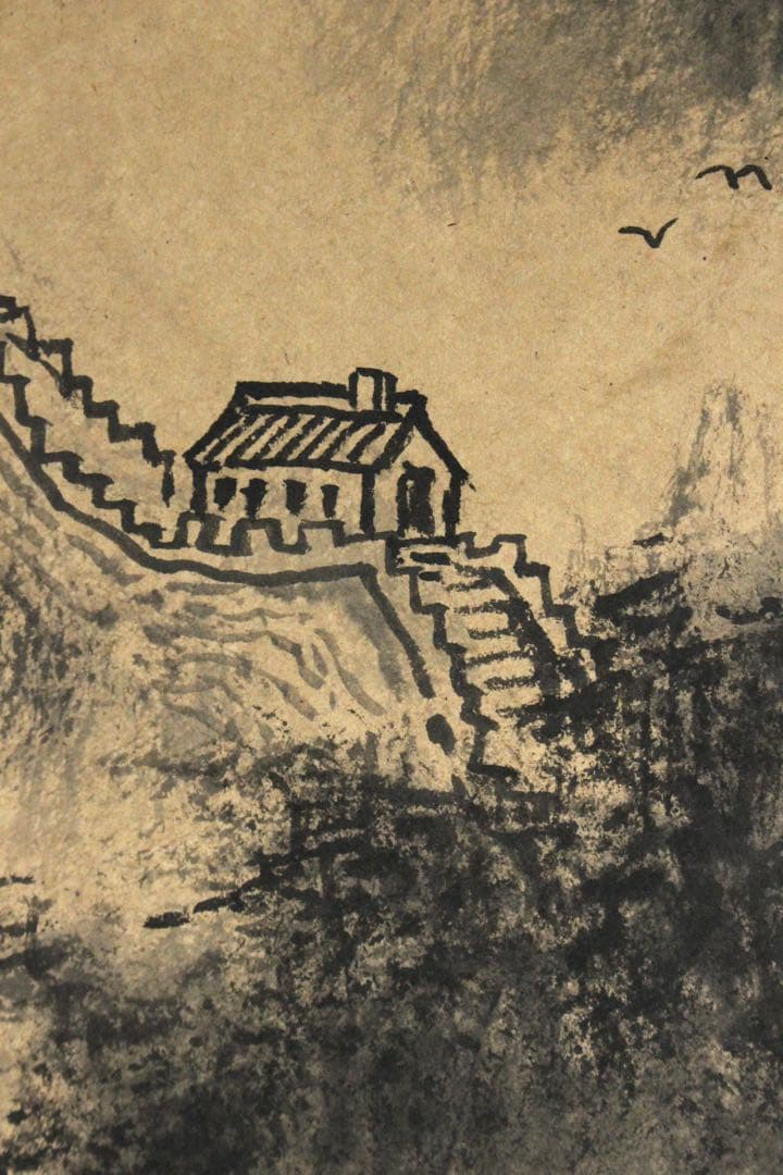 No5786 掛軸　王温良　長城画賛　紙本　唐物　中国画　万里の長城　送料無料